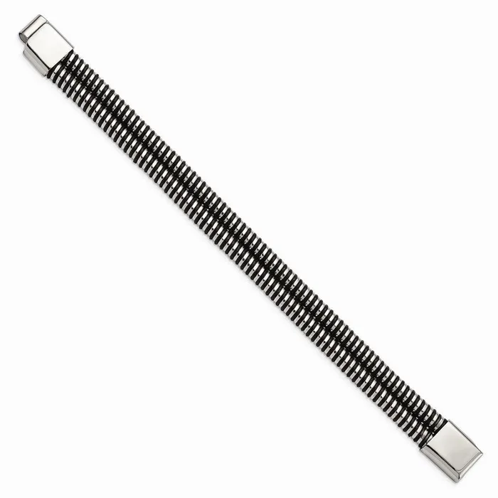 Stainless Steel Black Leather Polished 85in Bracelet Chisel Bracelets Stainless Steel Black Leather Polished 85in Bracelet Chisel Bracelets