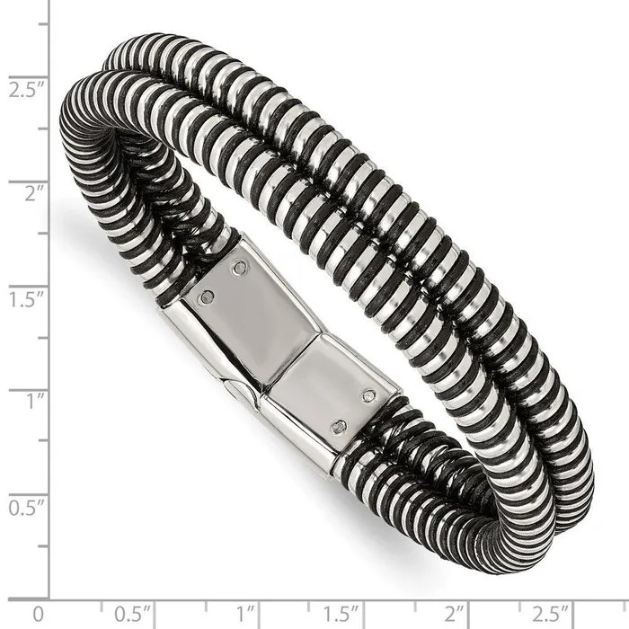 Stainless Steel Black Leather Polished 85in Bracelet Chisel Bracelets Stainless Steel Black Leather Polished 85in Bracelet Chisel Bracelets