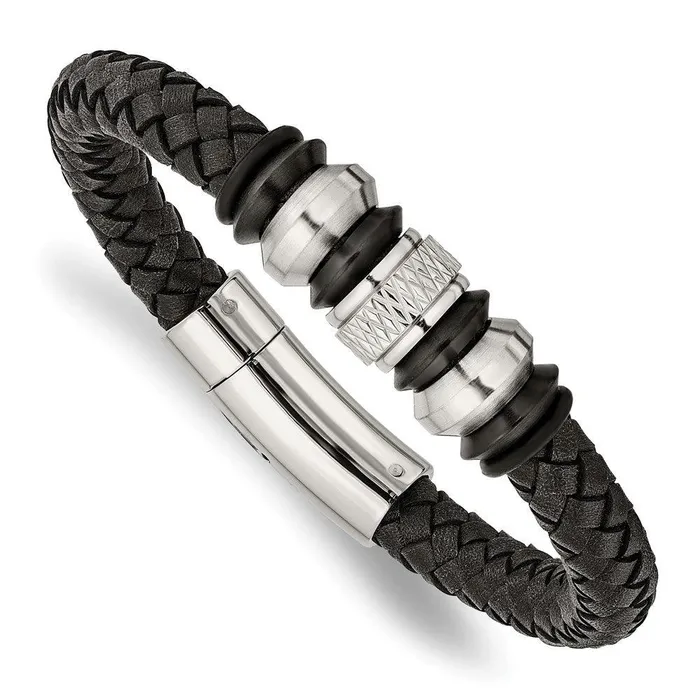 Stainless Steel BrushedPolished Blk Leather Blk IP Blk Rubber Bracelet Chisel Bracelets Stainless Steel BrushedPolished Blk Leather Blk IP Blk Rubber Bracelet Chisel Bracelets