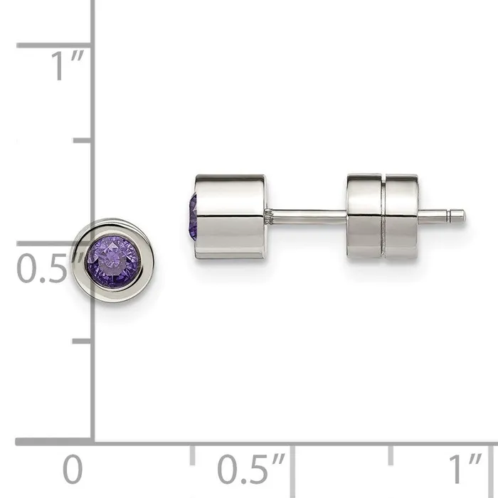 Stainless Steel CZ Feb Birthstone Polished Post Earrings Chisel Earrings Stainless Steel CZ Feb Birthstone Polished Post Earrings Chisel Earrings