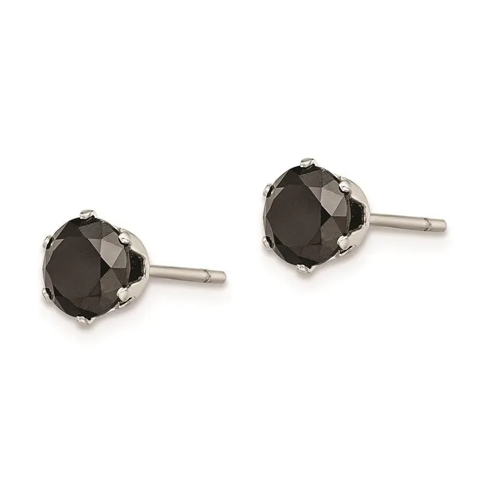 Stainless Steel Polished 6mm Black Round CZ Stud Post Earrings Chisel Earrings Stainless Steel Polished 6mm Black Round CZ Stud Post Earrings Chisel Earrings
