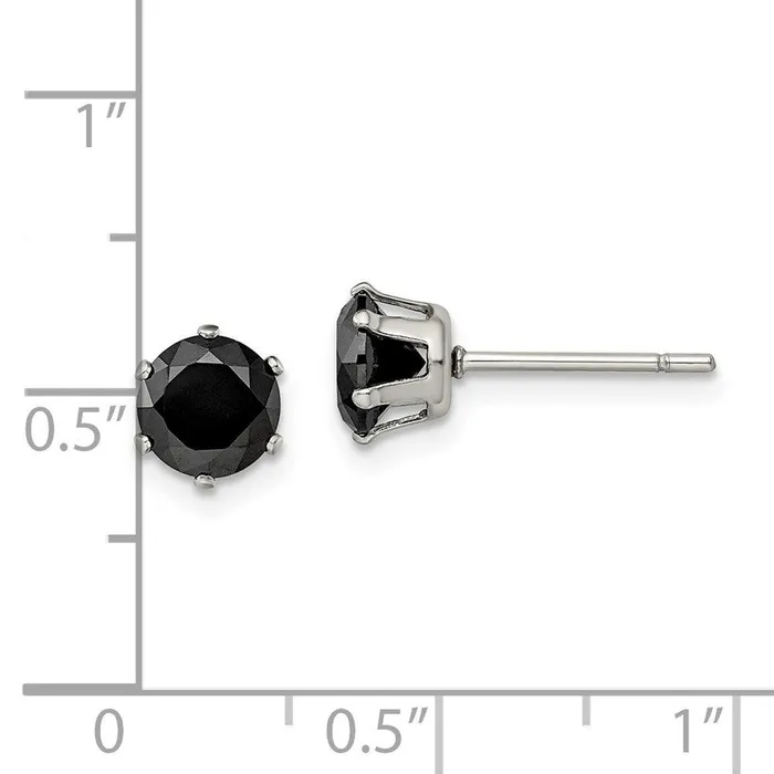 Stainless Steel Polished 6mm Black Round CZ Stud Post Earrings Chisel Earrings Stainless Steel Polished 6mm Black Round CZ Stud Post Earrings Chisel Earrings