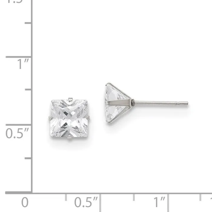 Stainless Steel Polished 7mm Square CZ Stud Post Earrings Chisel Earrings Stainless Steel Polished 7mm Square CZ Stud Post Earrings Chisel Earrings