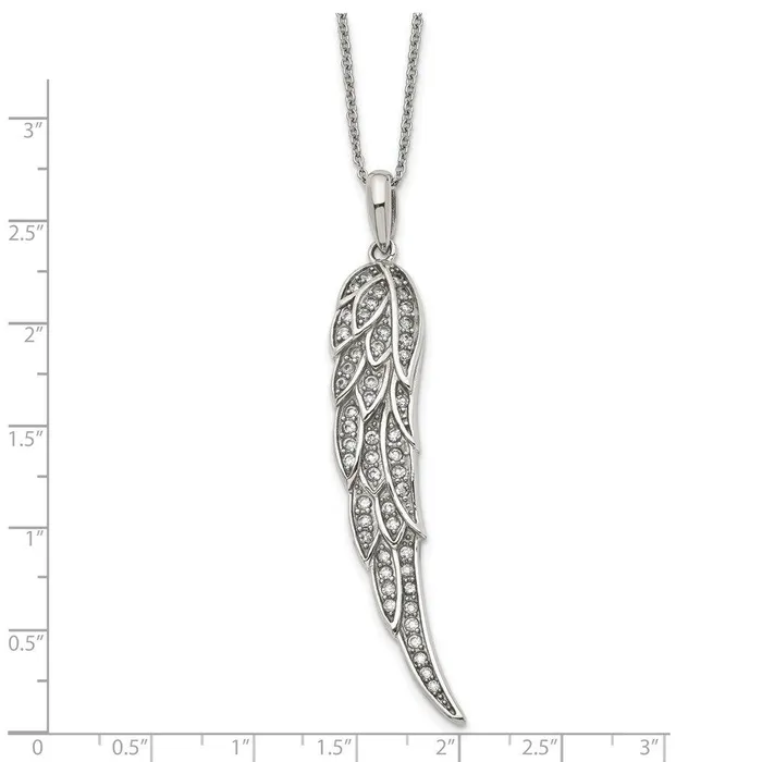 Stainless Steel Polished CZ Wing Pendant with 2in extension Necklace Chisel Necklaces Stainless Steel Polished CZ Wing Pendant with 2in extension Necklace Chisel Necklaces