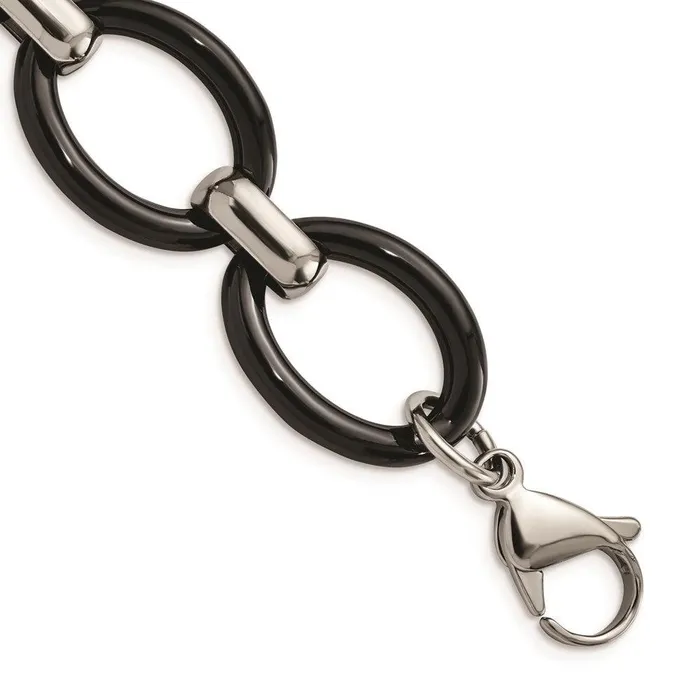 Stainless Steel Polished w Black Ceramic w 1in ext Bracelet Chisel Bracelets Stainless Steel Polished w Black Ceramic w 1in ext Bracelet Chisel Bracelets