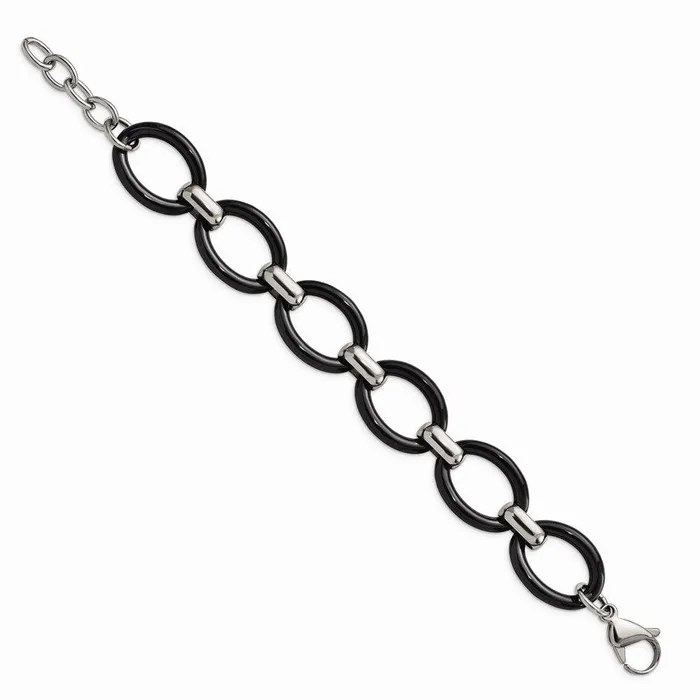Stainless Steel Polished w Black Ceramic w 1in ext Bracelet Chisel Bracelets Stainless Steel Polished w Black Ceramic w 1in ext Bracelet Chisel Bracelets