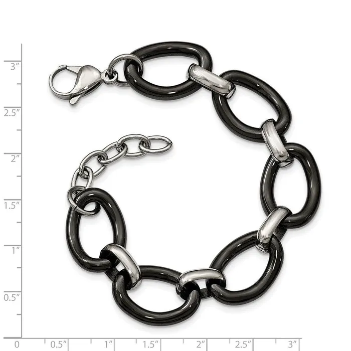 Stainless Steel Polished w Black Ceramic w 1in ext Bracelet Chisel Bracelets Stainless Steel Polished w Black Ceramic w 1in ext Bracelet Chisel Bracelets