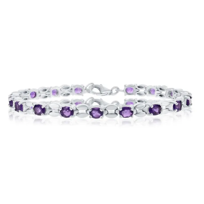 Sterling Silver 575cttw Amethyst Gem Oval Linked Bracelet Classic Bracelets Sterling Silver 575cttw Amethyst Gem Oval Linked Bracelet Classic Bracelets