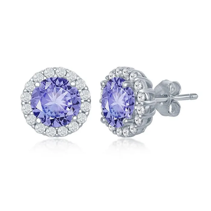 Sterling Silver Blue Prong Round Stud Earrings Classic Earrings