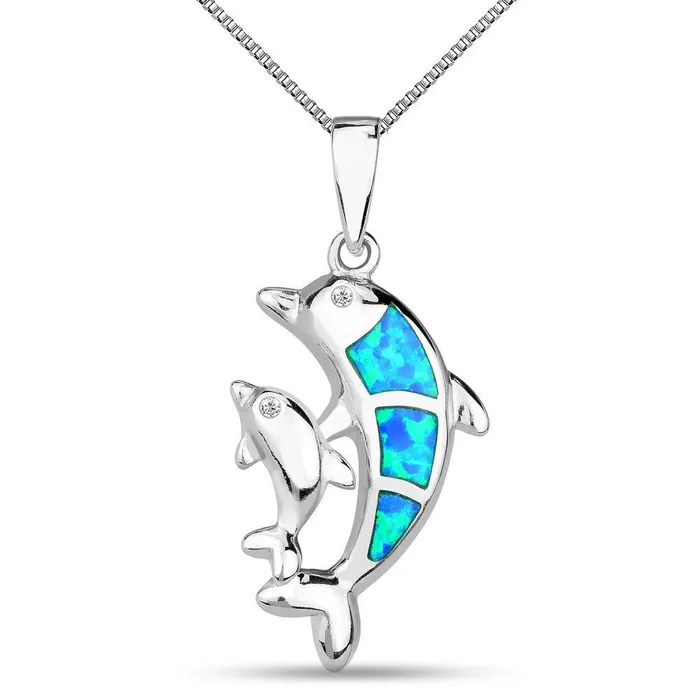 Sterling Silver Dolphin CZ Pendant Classic Necklaces
