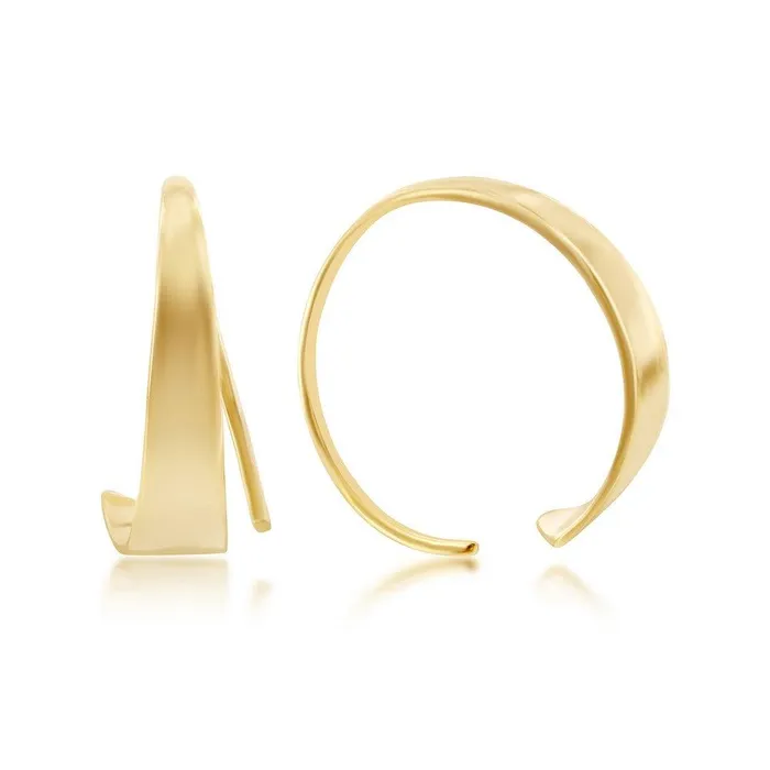 Sterling Silver Gold Plated Flat Bar Half Hoop Earrings Classic Earrings