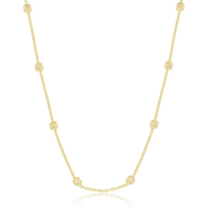 Sterling Silver Gold Plated Grid Square Beaded Chain 18 Classic Rings