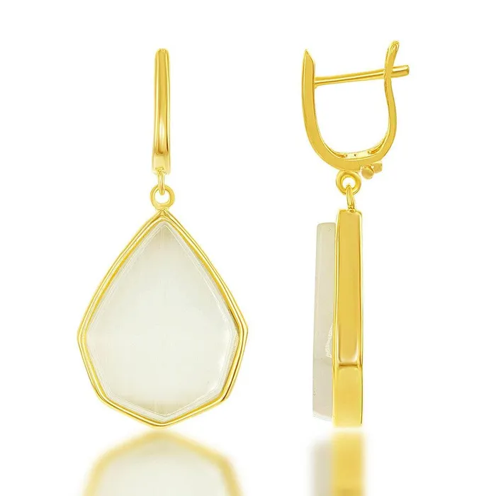 Sterling Silver GP Nude Yellow Cats Eye Teardrop Earrings Classic Earrings Sterling Silver GP Nude Yellow Cats Eye Teardrop Earrings Classic Earrings