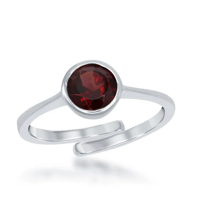 Sterling Silver January Garnet Bezel Set Ring Classic Rings