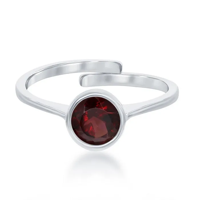 Sterling Silver January Garnet Bezel Set Ring Classic Rings
