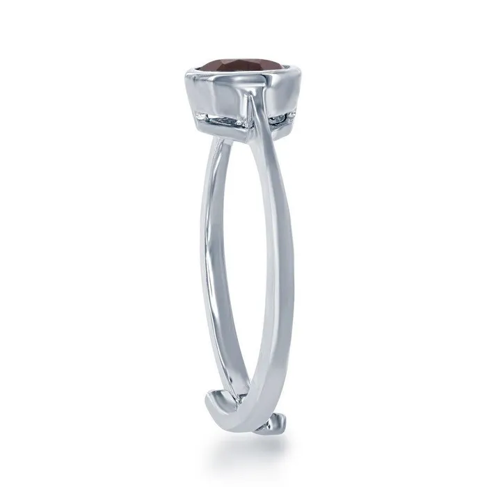 Sterling Silver January Garnet Bezel Set Ring Classic Rings