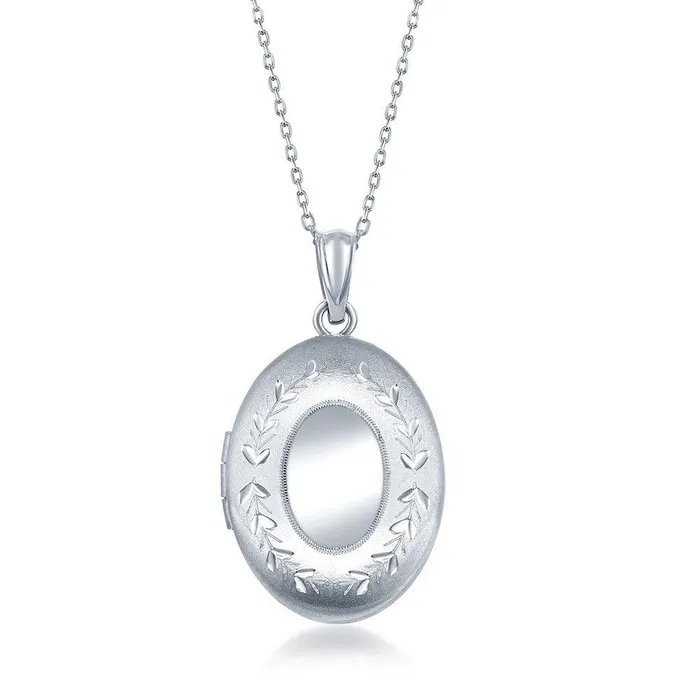 Sterling Silver Matte and Diamond Cut Border Locket Classic Rings