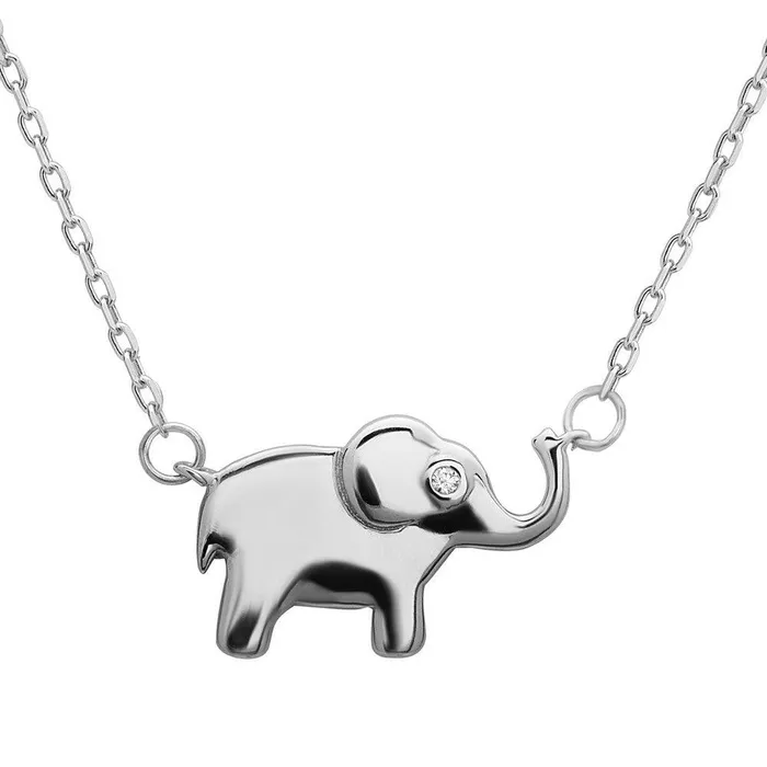 Sterling Silver Small Elephant with CZ Eye Necklace Classic Necklaces