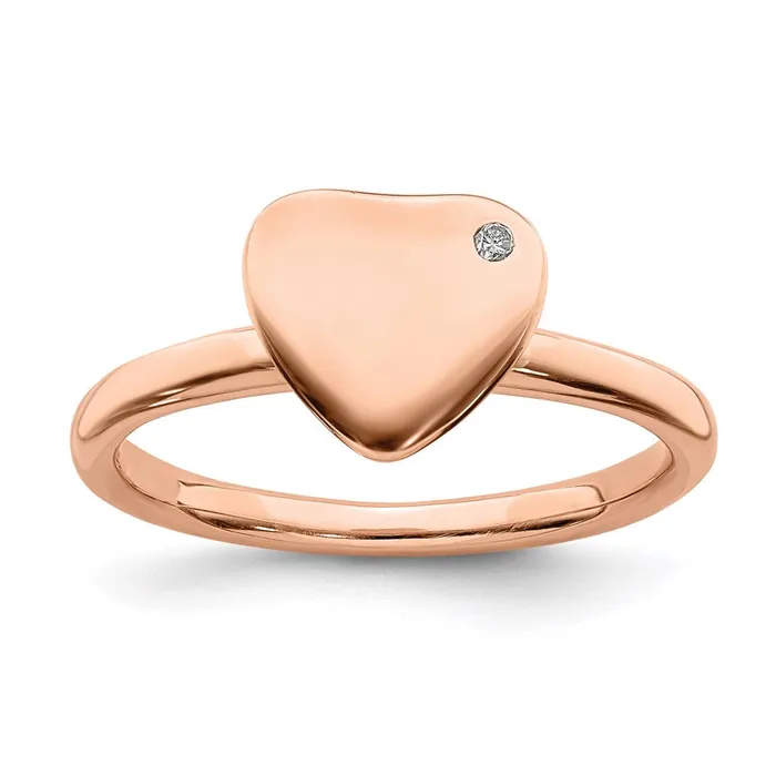 Sterling Silver Stackable Expressions Rose Goldplated Heart Diamond Ring QSK1604 Stackable Expressions Rings Sterling Silver Stackable Expressions Rose Goldplated Heart Diamond Ring QSK1604 Stackable Expressions Rings