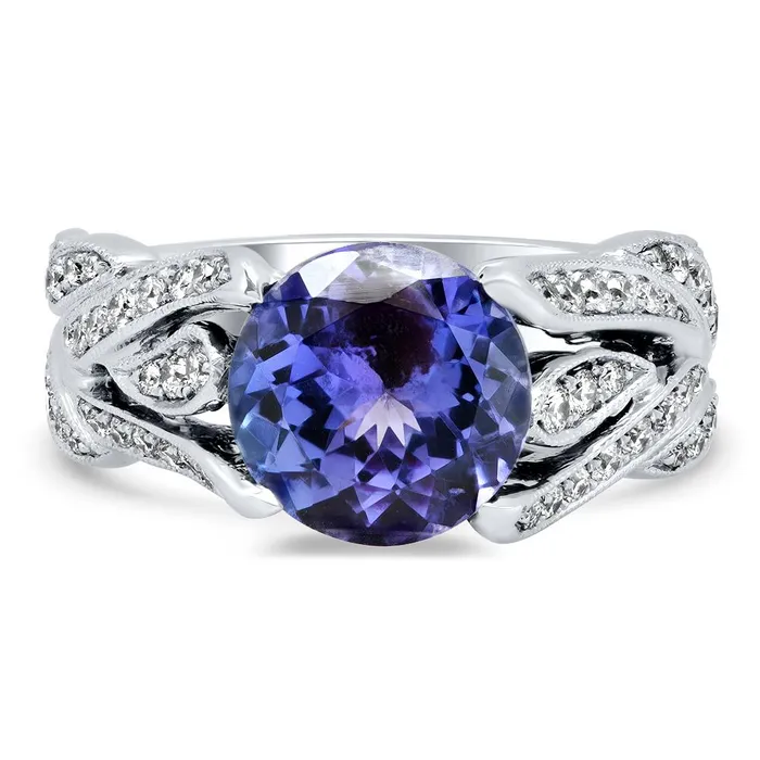 Tanzanite and Diamond Engagement Ring 18kt White Gold deBebians Rings