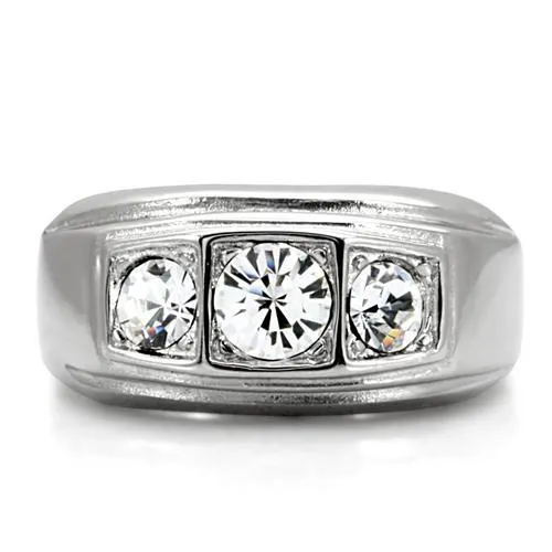 TK119 High polished no plating Stainless Steel Ring with Top Grade Crystal in Clear Alamode Rings