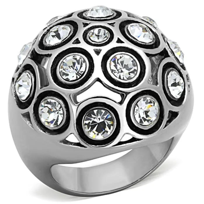 TK1325 High polished no plating Stainless Steel Ring with Top Grade Crystal in Clear Alamode Rings TK1325 High polished no plating Stainless Steel Ring with Top Grade Crystal in Clear Alamode Rings