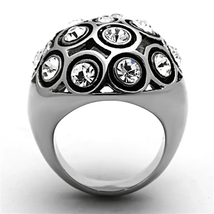 TK1325 High polished no plating Stainless Steel Ring with Top Grade Crystal in Clear Alamode Rings