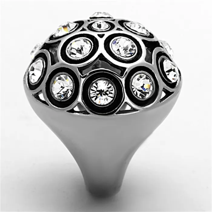 TK1325 High polished no plating Stainless Steel Ring with Top Grade Crystal in Clear Alamode Rings