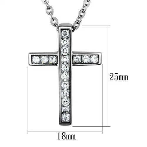 TK1858 High polished no plating Stainless Steel Chain Pendant with AAA Grade CZ in Clear Alamode Necklaces