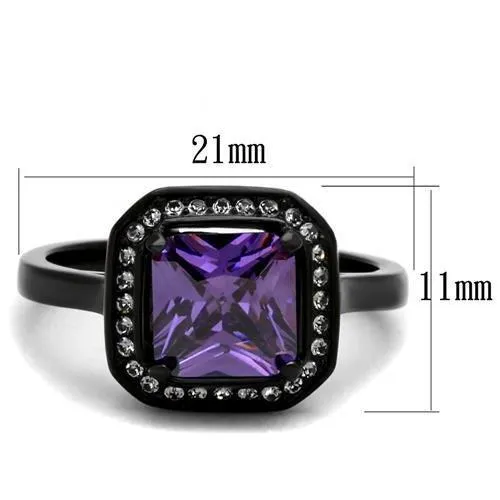 TK2487 IP BlackIon Plating Stainless Steel Ring with AAA Grade CZ in Amethyst Alamode Rings