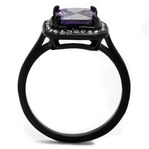 TK2487 IP BlackIon Plating Stainless Steel Ring with AAA Grade CZ in Amethyst Alamode Rings