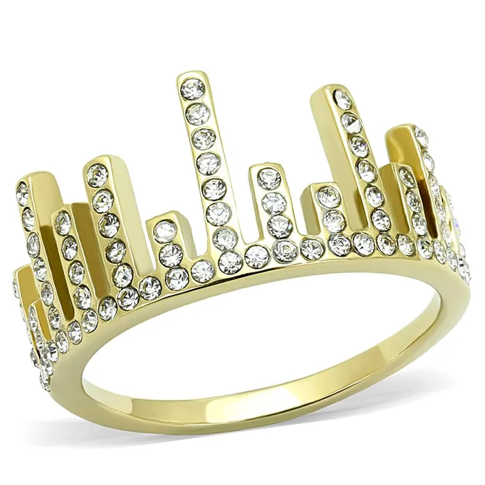 TK3129 IP GoldIon Plating Stainless Steel Ring with Top Grade Crystal in Clear Alamode Rings TK3129 IP GoldIon Plating Stainless Steel Ring with Top Grade Crystal in Clear Alamode Rings