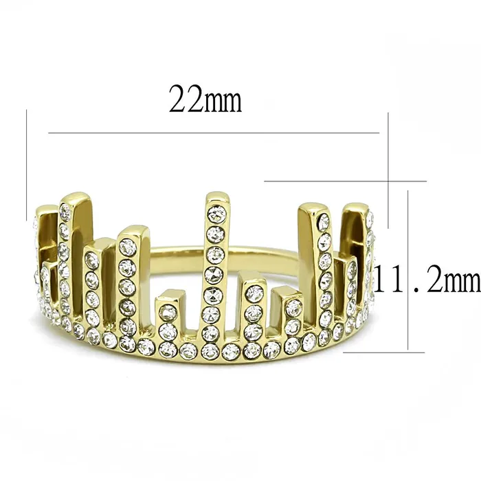 TK3129 IP GoldIon Plating Stainless Steel Ring with Top Grade Crystal in Clear Alamode Rings