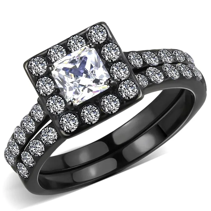 TK3458 IP BlackIon Plating Stainless Steel Ring with AAA Grade CZ in Clear Alamode Rings TK3458 IP BlackIon Plating Stainless Steel Ring with AAA Grade CZ in Clear Alamode Rings