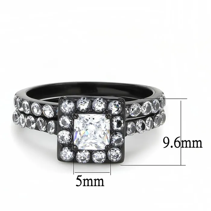 TK3458 IP BlackIon Plating Stainless Steel Ring with AAA Grade CZ in Clear Alamode Rings
