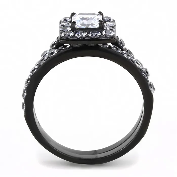 TK3458 IP BlackIon Plating Stainless Steel Ring with AAA Grade CZ in Clear Alamode Rings