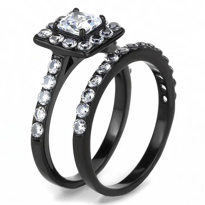 TK3458 IP BlackIon Plating Stainless Steel Ring with AAA Grade CZ in Clear Alamode Rings