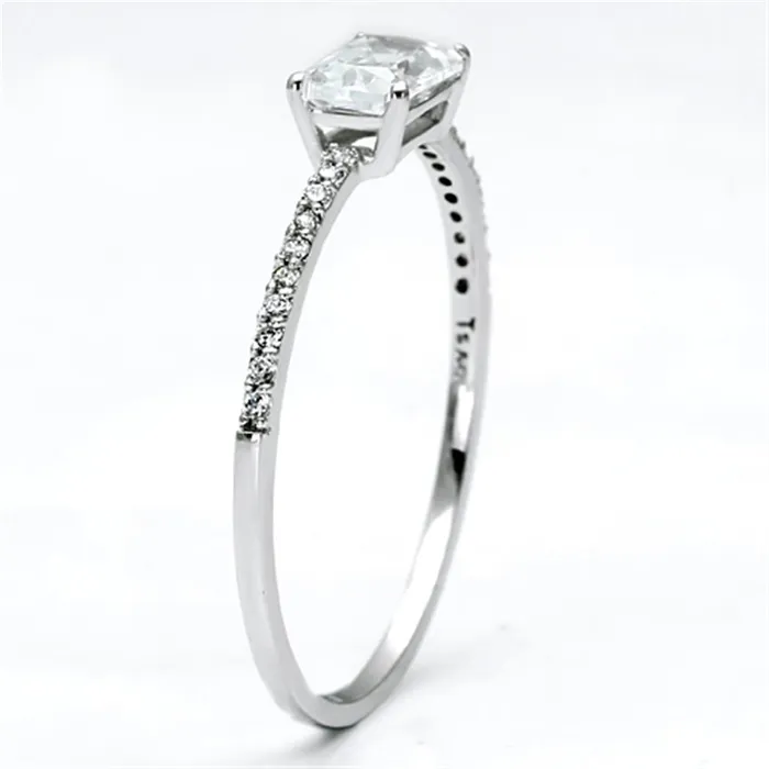 TS082 Rhodium 925 Sterling Silver Ring with AAA Grade CZ in Clear Alamode Rings