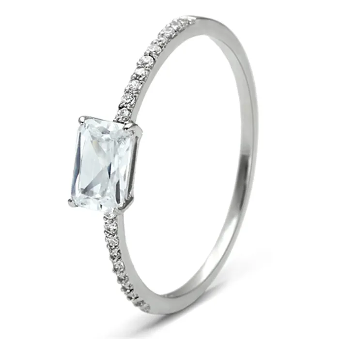 TS082 Rhodium 925 Sterling Silver Ring with AAA Grade CZ in Clear Alamode Rings