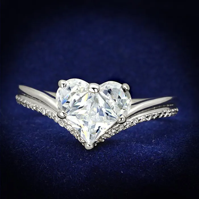 TS118 Rhodium 925 Sterling Silver Ring with AAA Grade CZ in Clear Alamode Rings TS118 Rhodium 925 Sterling Silver Ring with AAA Grade CZ in Clear Alamode Rings