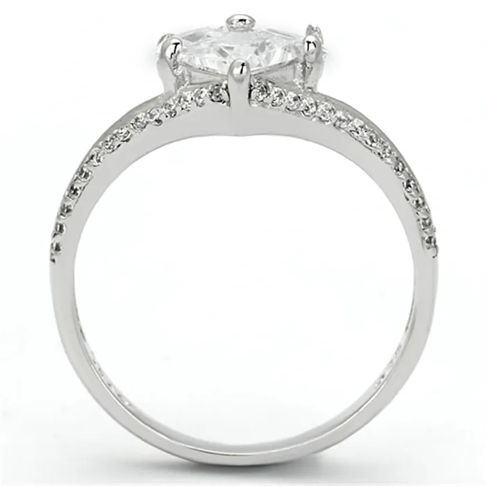 TS118 Rhodium 925 Sterling Silver Ring with AAA Grade CZ in Clear Alamode Rings