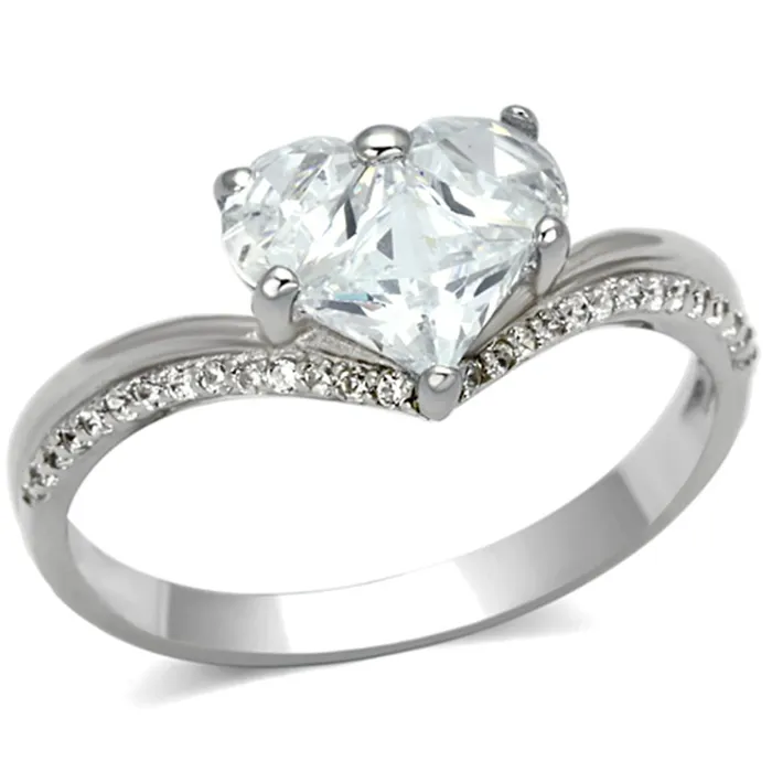 TS118 Rhodium 925 Sterling Silver Ring with AAA Grade CZ in Clear Alamode Rings