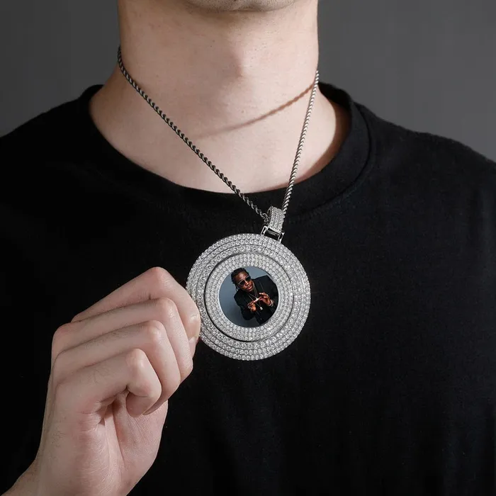VVS Jewelry Necklaces VVS Jewelry Custom Large Spinning Photo Pendant Chain