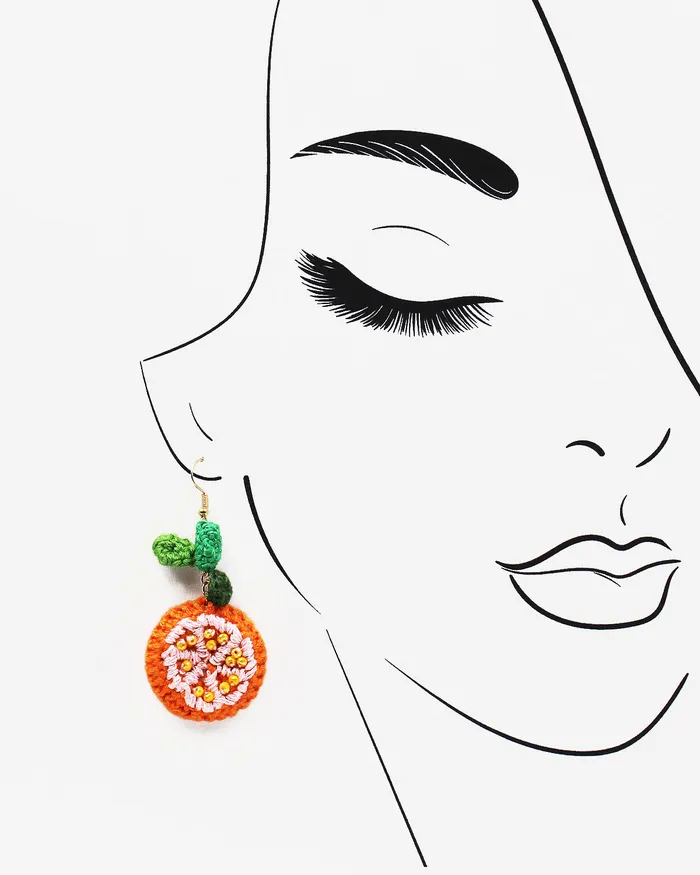070422 Earrings Hand Knitted Orange Earrings 070422 Earrings Hand Knitted Orange Earrings