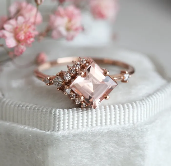 Aria Peach Morganite Diamond Cluster Ring Capucinne Rings