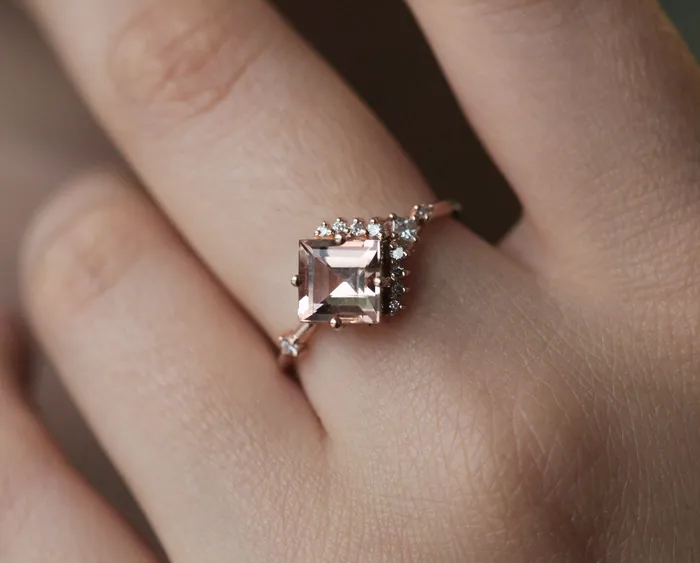 Aria Peach Morganite Diamond Cluster Ring Capucinne Rings