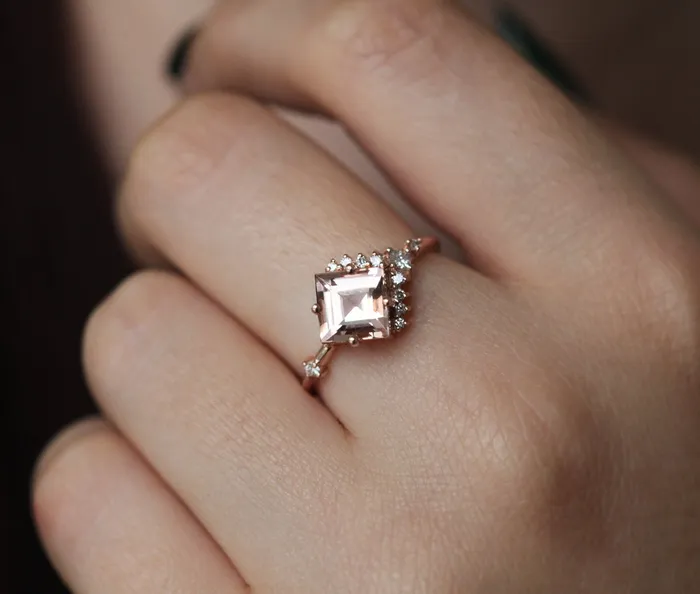 Aria Peach Morganite Diamond Cluster Ring Capucinne Rings