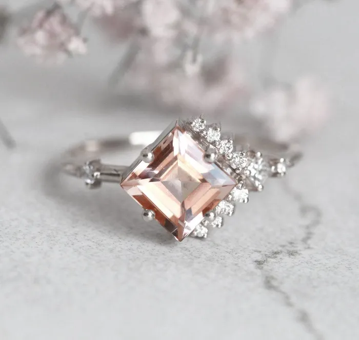 Aria Peach Morganite Diamond Cluster Ring Capucinne Rings