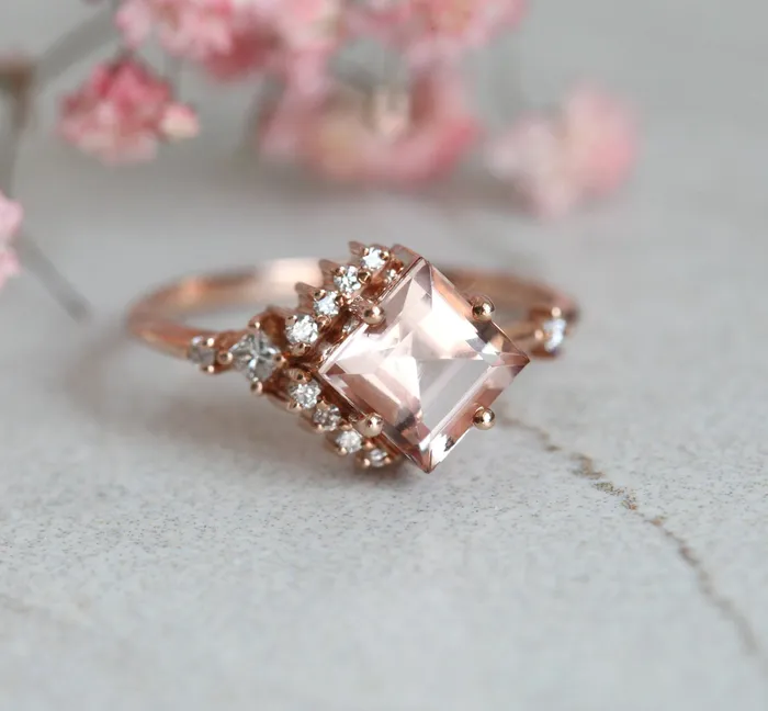 Aria Peach Morganite Diamond Cluster Ring Capucinne Rings