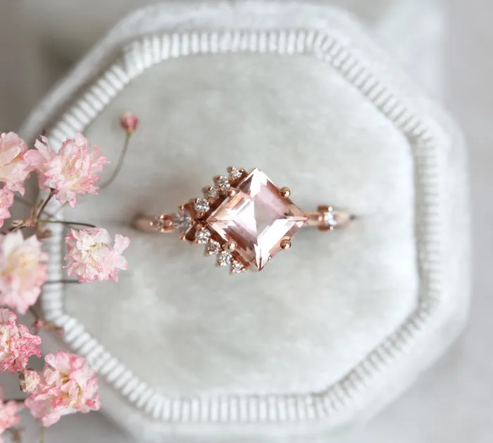 Aria Peach Morganite Diamond Cluster Ring Capucinne Rings